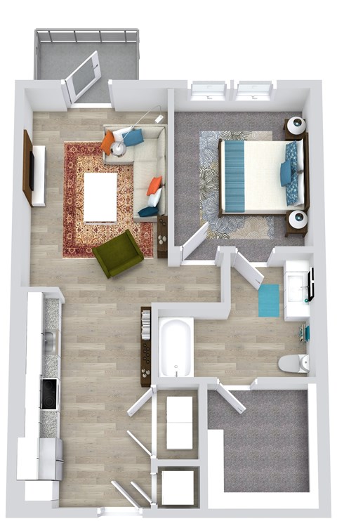 Floor plan for 1 bed, 1 bath, 768 sqft